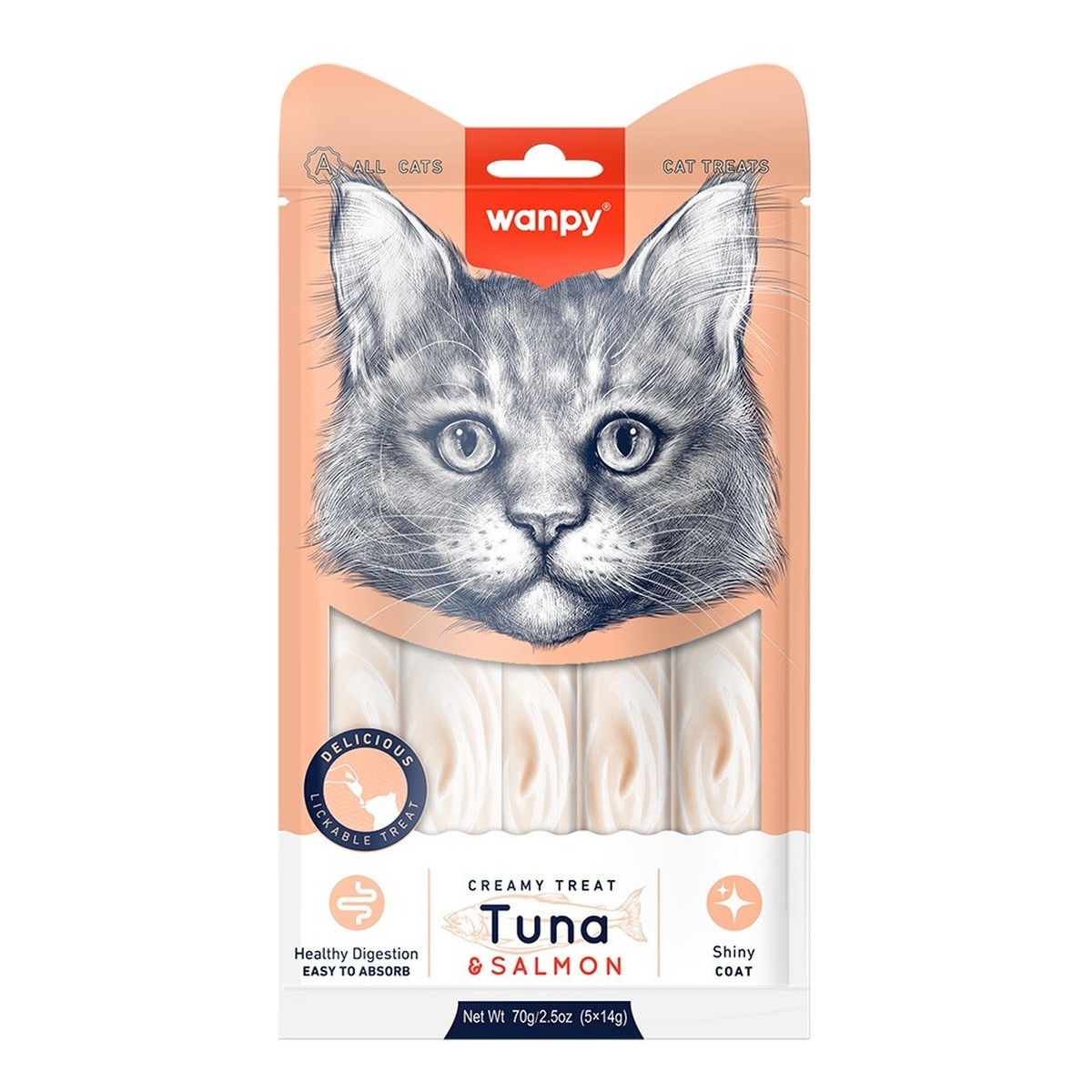 Wanpy Cats przekąska dla kotów-tuna & salmon (krem z tuńczyka i łososia)(14gx5) 70g