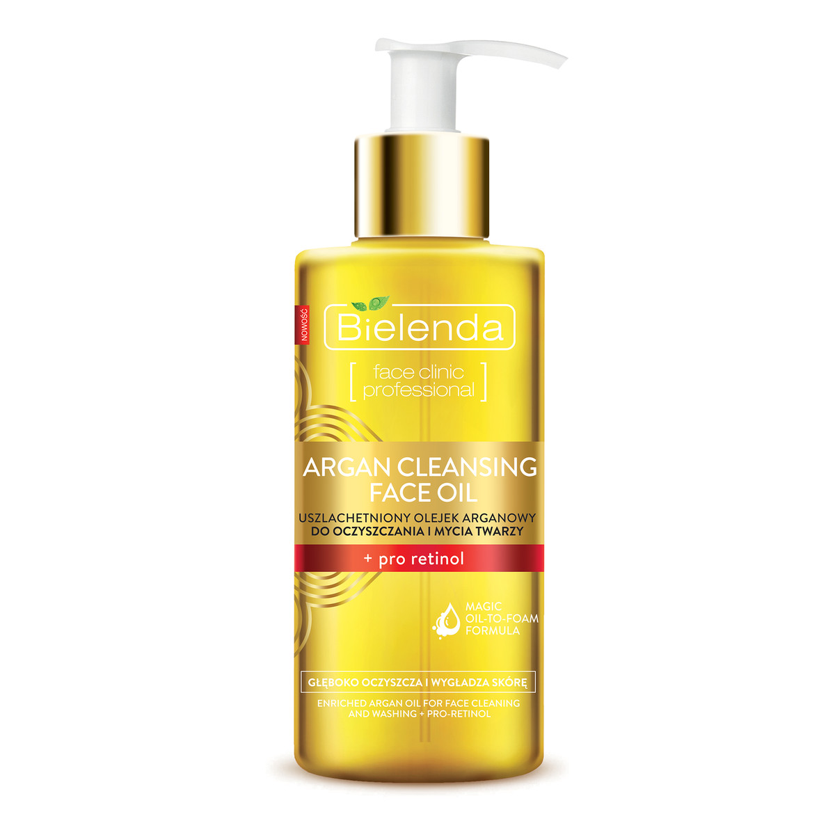 Bielenda Argan Cleansing Face Oil Uszlachetniony Olejek Arganowy Do Oczyszczania i Mycia Twarzy + Pro-Retinol 140ml