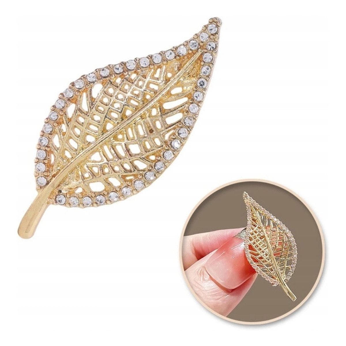Ecarla Broszka ozdobna - złoty liść z cyrkoniami BZ212