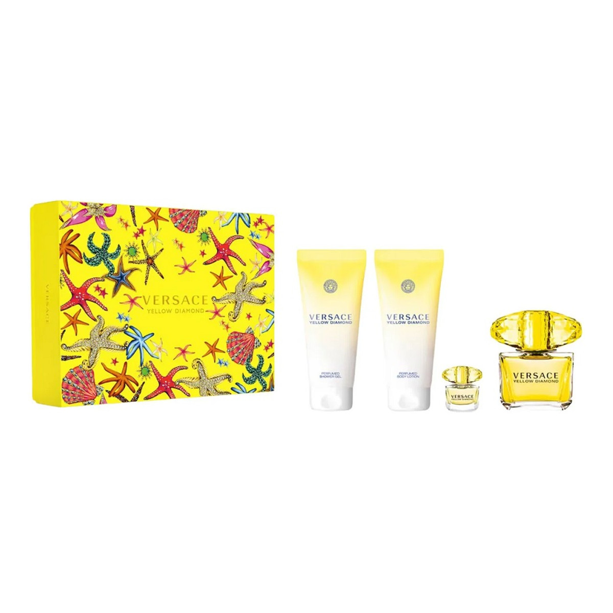 Versace Yellow Diamond Zestaw woda toaletowa spray 90ml + balsam do ciała 100ml + woda toaletowa 5ml + żel pod prysznic 100ml