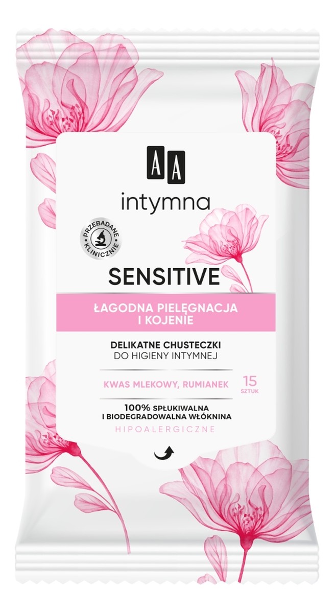 Sensitive delikatne chusteczki do higieny intymnej łagodna pielęgnacja i kojenie 15szt