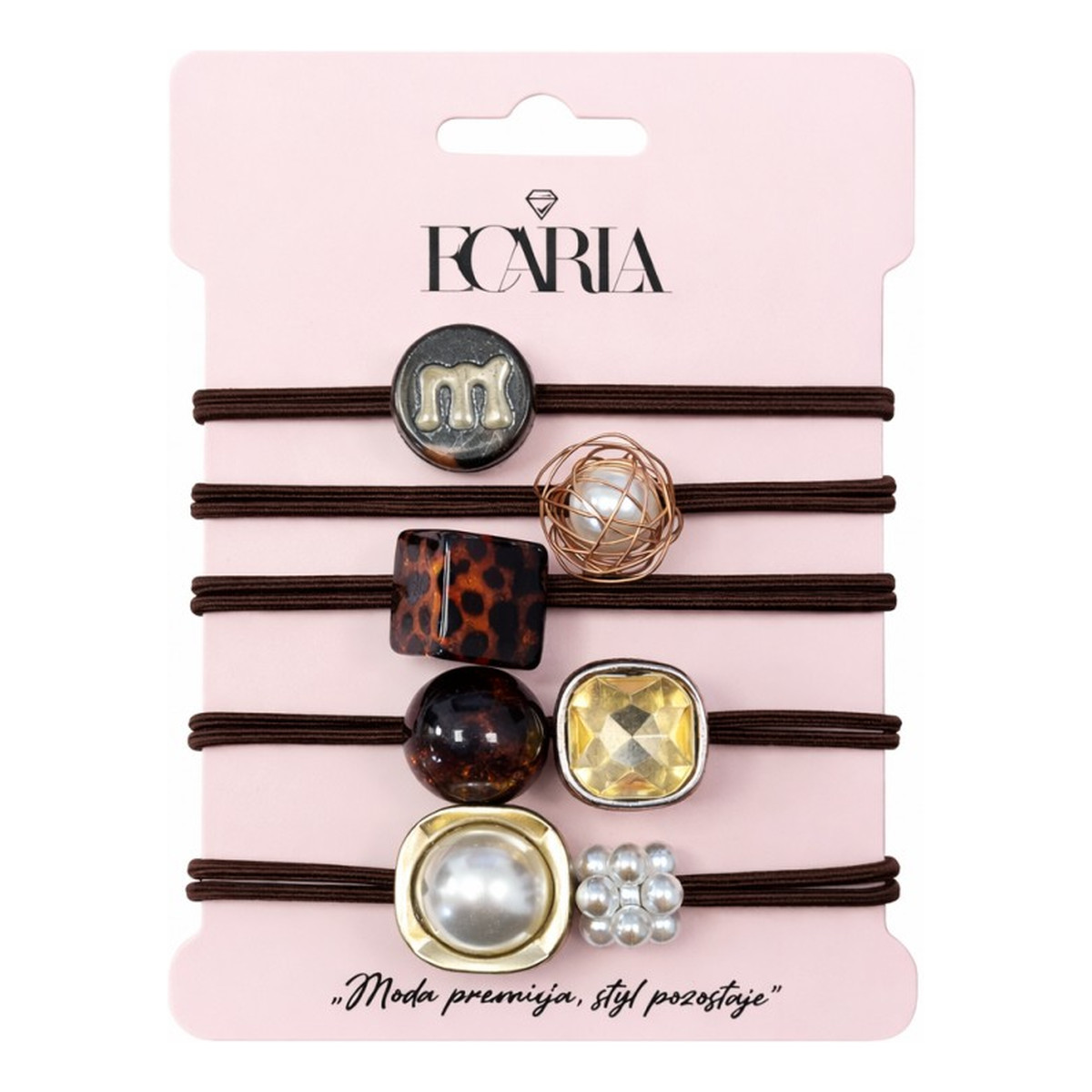 Ecarla Zestaw frotek gumek 5w1 na plakietce brązowe z kamieniami złote gum186