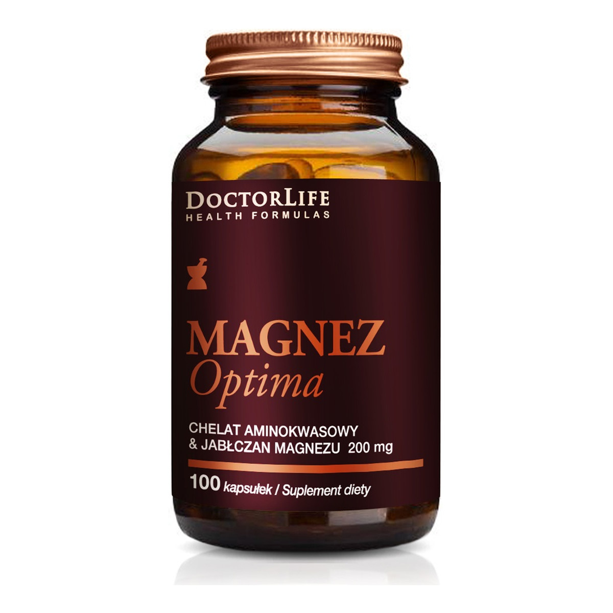 Doctor Life Magnez optima chelat aminokwasowy i jabłczan magnezu 200mg suplement diety 100 kapsułek