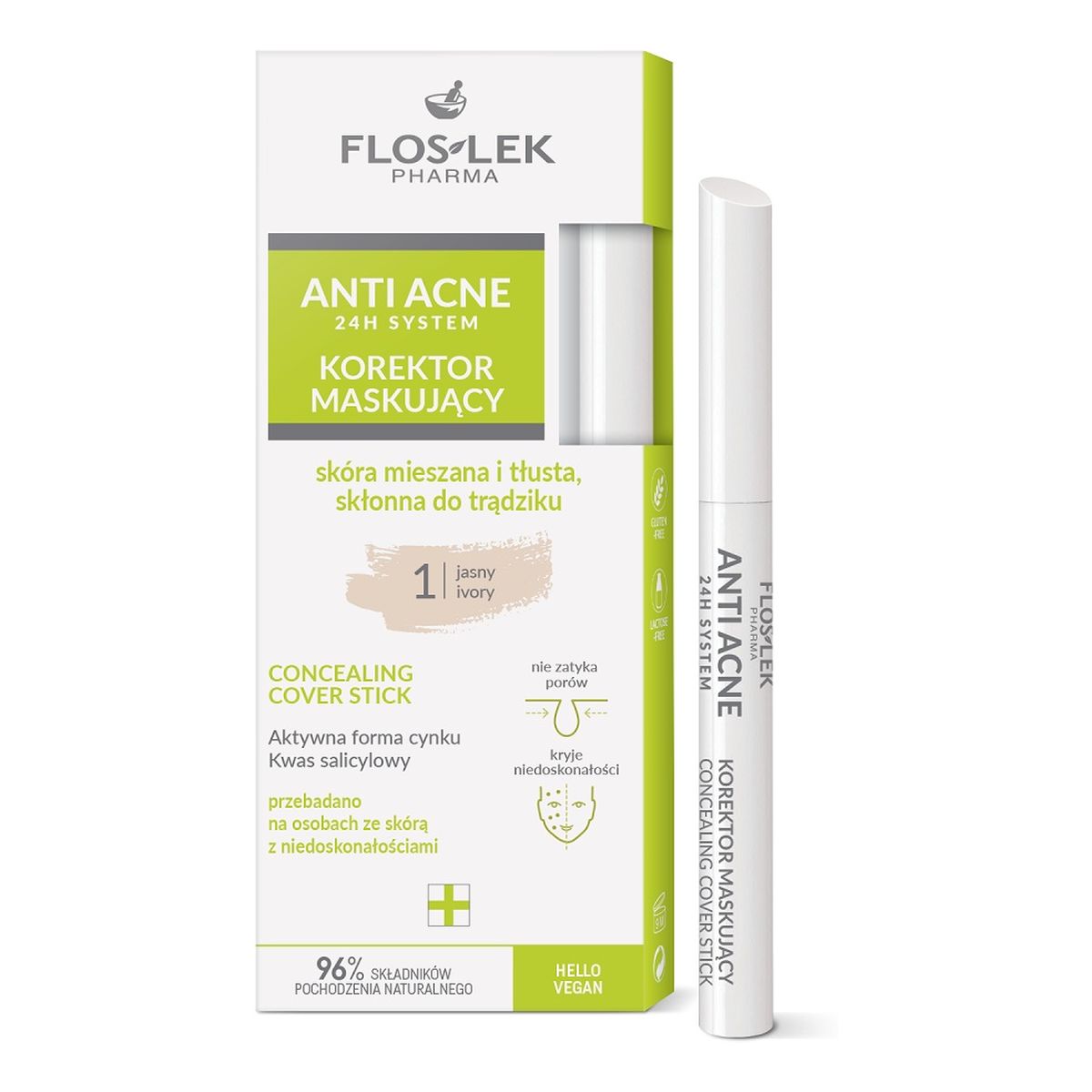 FlosLek Anti Acne 24h System Korektor maskujący skóra mieszana i tłusta skłonna do trądziku 1.33g