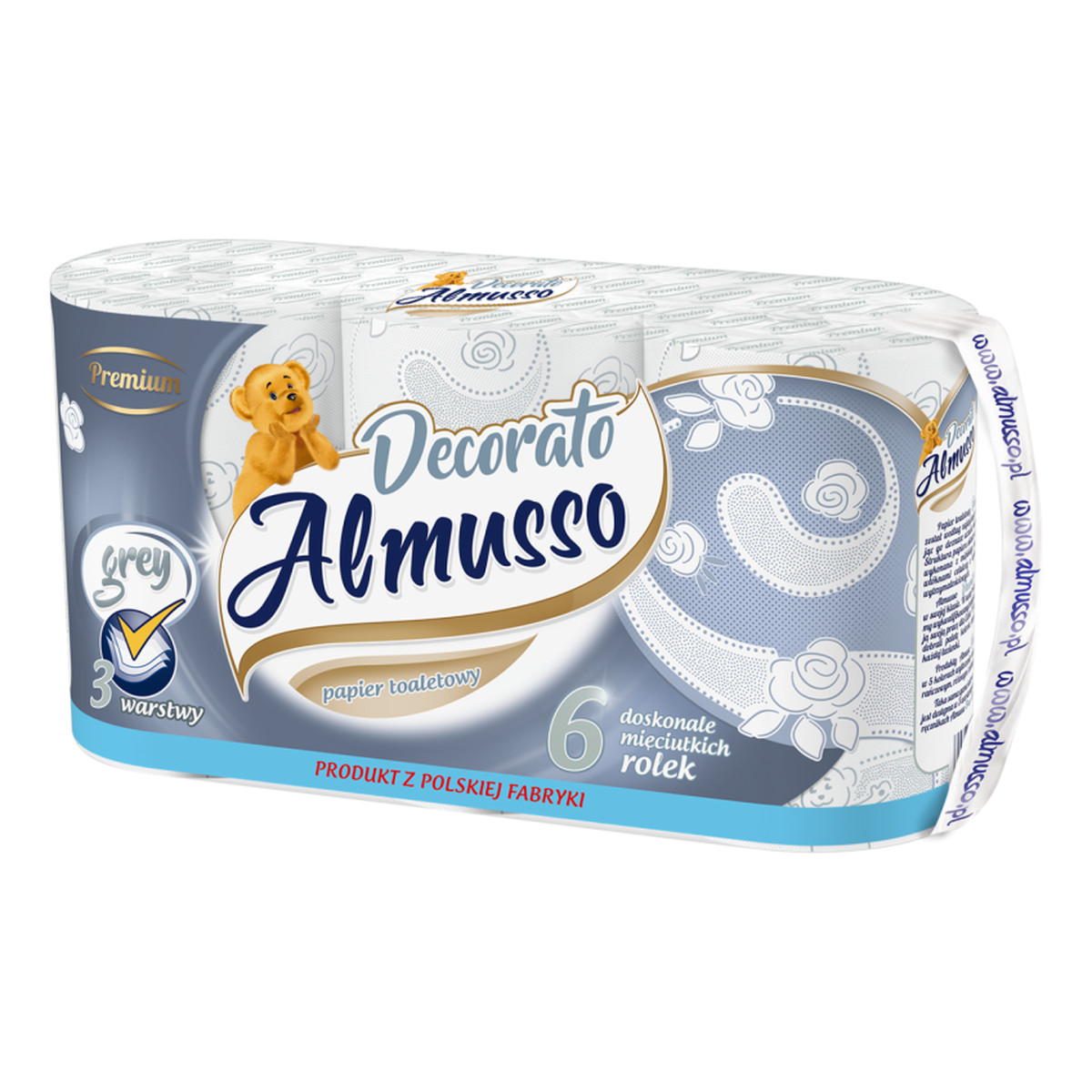 Almusso Decorato Papier toaletowy 3-warstowy Biało-szary 1op.-6szt.