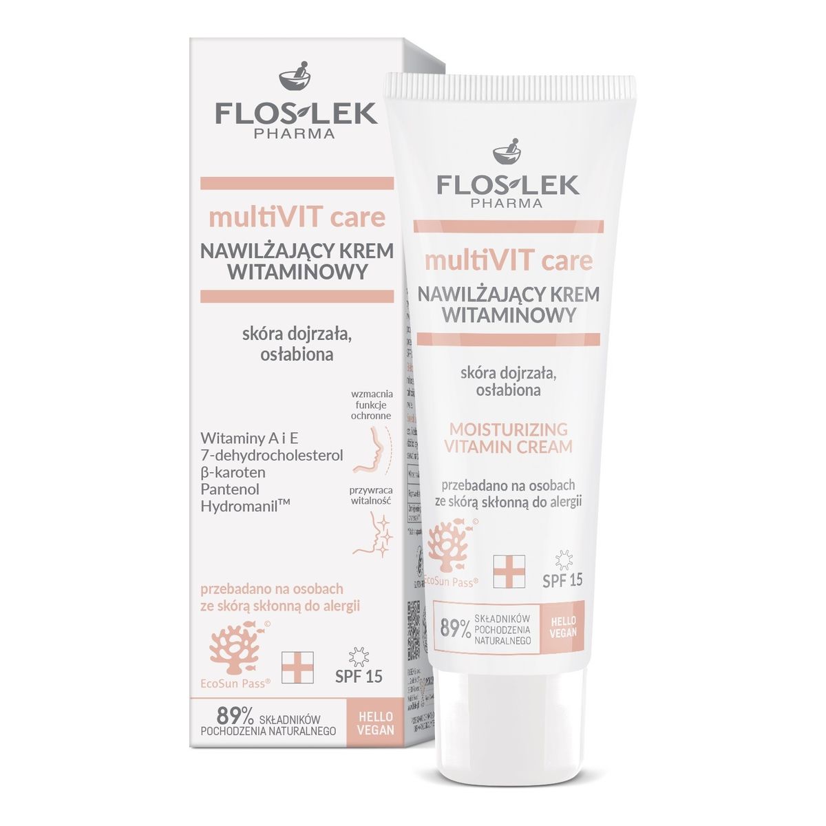 FlosLek PHARMA MultiVIT Care Nawilżający Krem witaminowy spf15 na dzień-skóra dojrzała,osłabiona 50ml