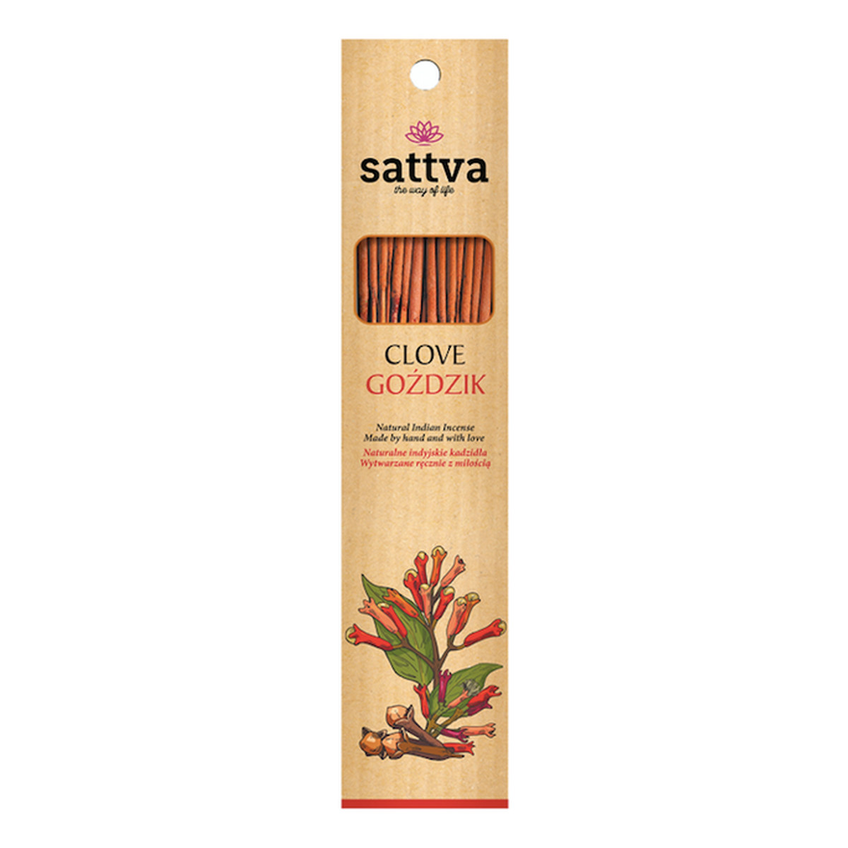 Sattva Naturalne Indyjskie Kadzidła Wytwarzane Ręcznie Z Miłością Goździk 15szt x4