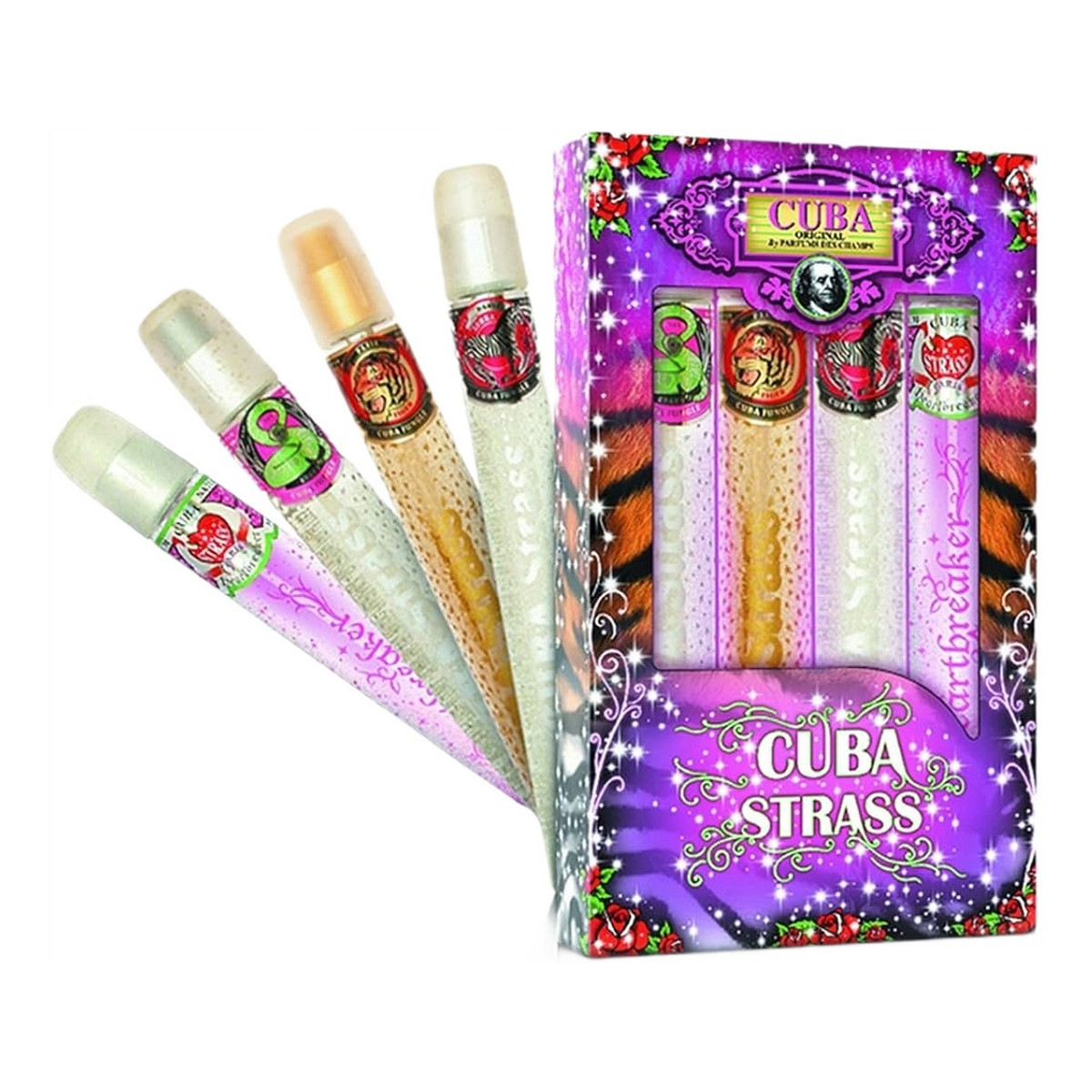 Cuba Strass Zestaw snake woda perfumowana spray 35ml + tiger woda perfumowana spray 35ml + zebra woda perfumowana spray 35ml + heartbreaker woda perfumowana spray 35ml