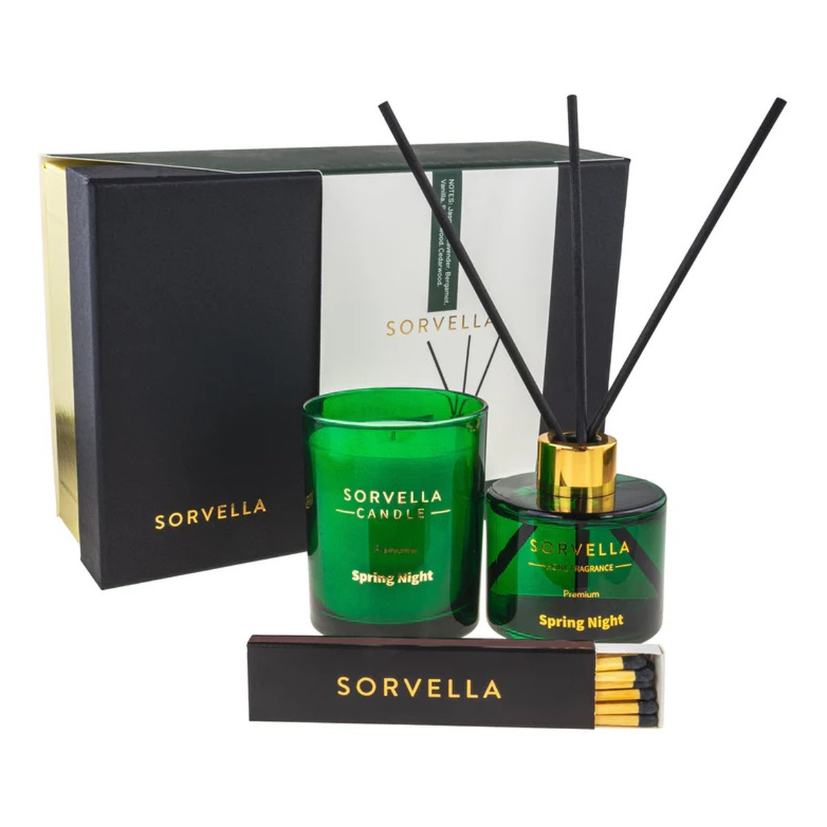 Sorvella Perfume Spring Night Zestaw dyfuzor zapachowy 120ml + świeca zapachowa 170g + zapałki