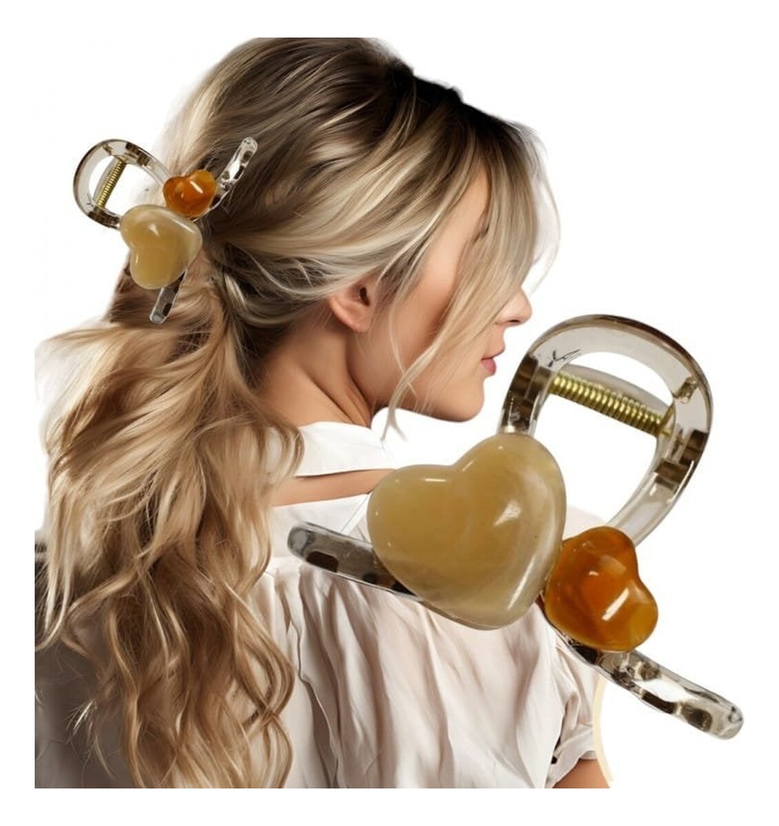 Spinka klamra do włosów XL transparentna serca