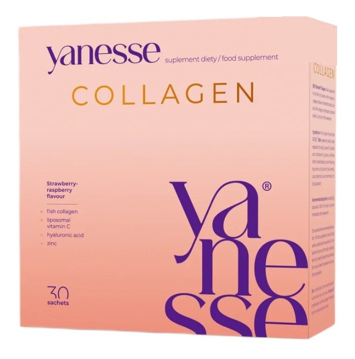 Yanesse Collagen suplement diety w proszku o smaku truskawkowo-malinowym 30 saszetek