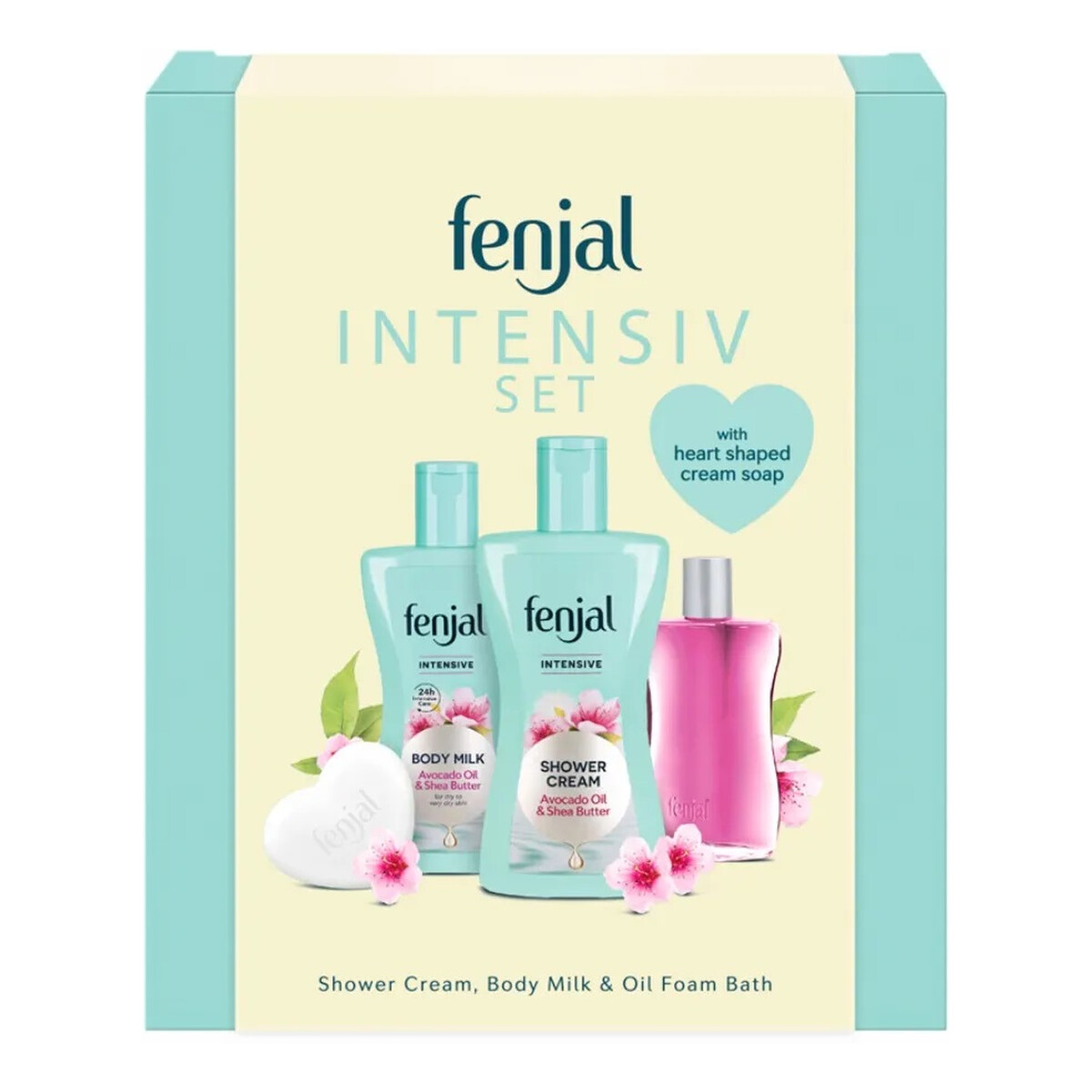 Fenjal Intensive Zestaw kremowy żel pod prysznic 200ml + mleczko do ciała 200ml + olejek do kąpieli 50ml + mydło w kostce 90g