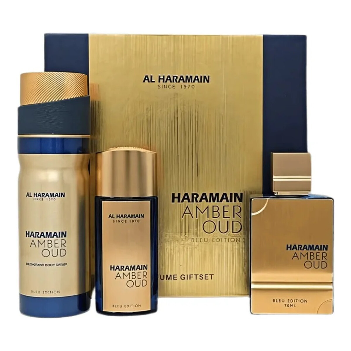 Al Haramain Amber Oud Bleu Edition Zestaw woda perfumowana spray 75ml + woda perfumowana spray 30ml + dezodorant spray 200ml