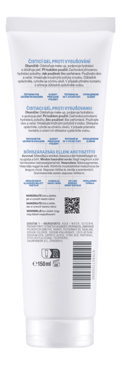 Żel do mycia twarzy przeciw przesuszeniom kwas hialuronowy + skwalan 150ml