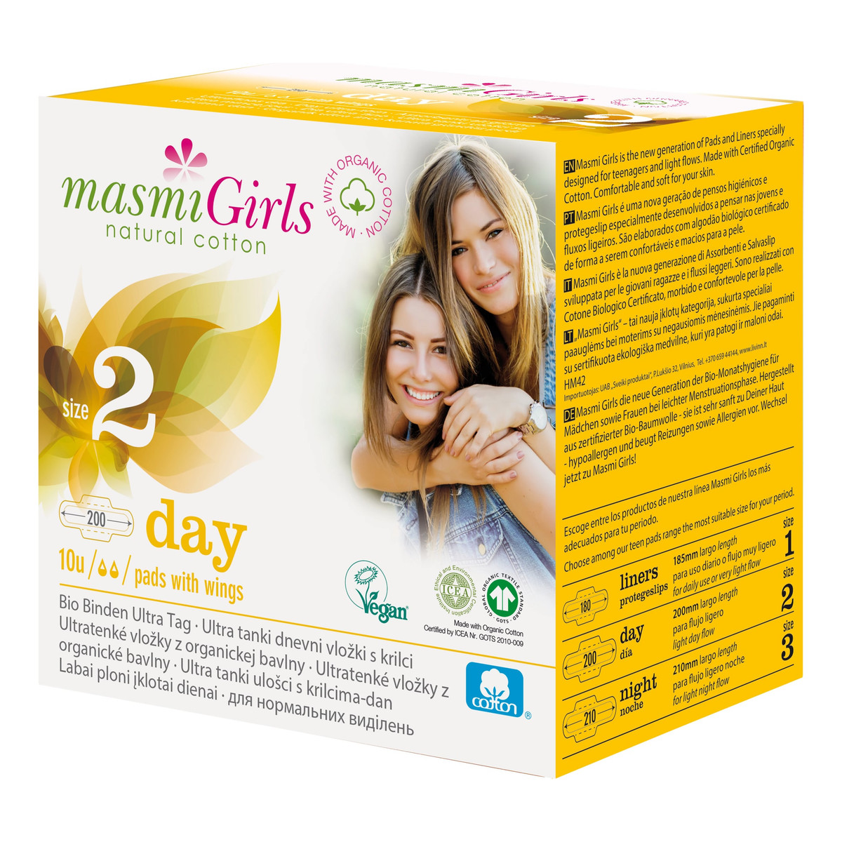 MASMI Girls podpaski na dzień 100% bawełny organicznej 10 szt
