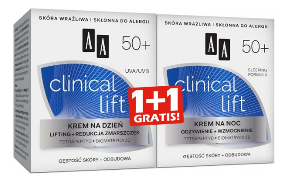 50+ liftingująco-redukujący zmarszczki krem na dzień + odżywczo-wzmacniający krem na noc