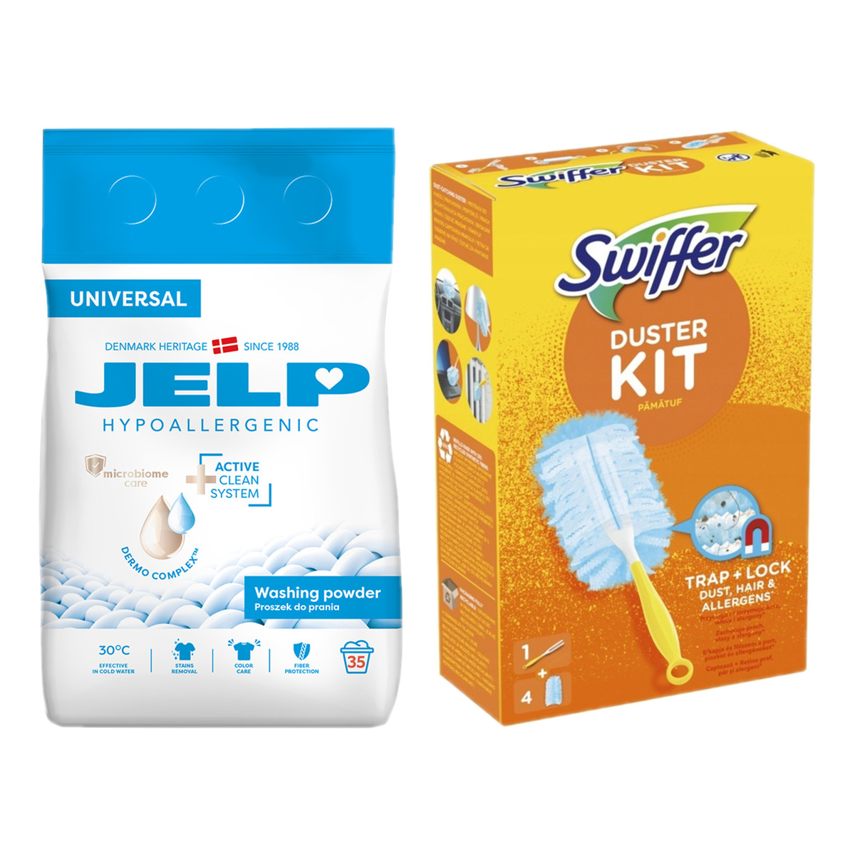 Jelp Hypoallergenic Proszek do prania Universal 35 prań + Swiffer Miotełka i wkłady