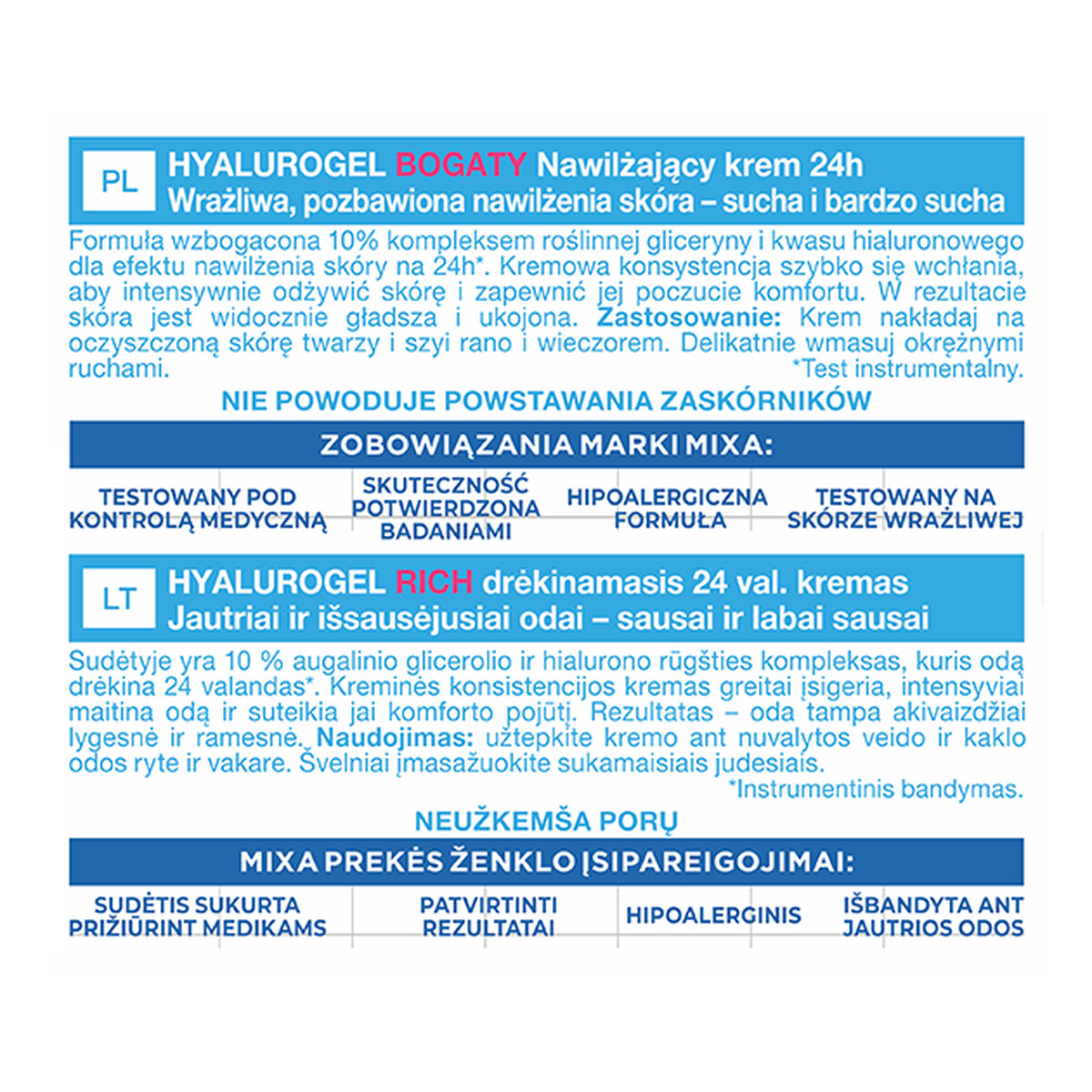 Mixa Hyalurogel Bogaty krem intensywnie nawilżający skóra wrażliwa odwodniona 50ml
