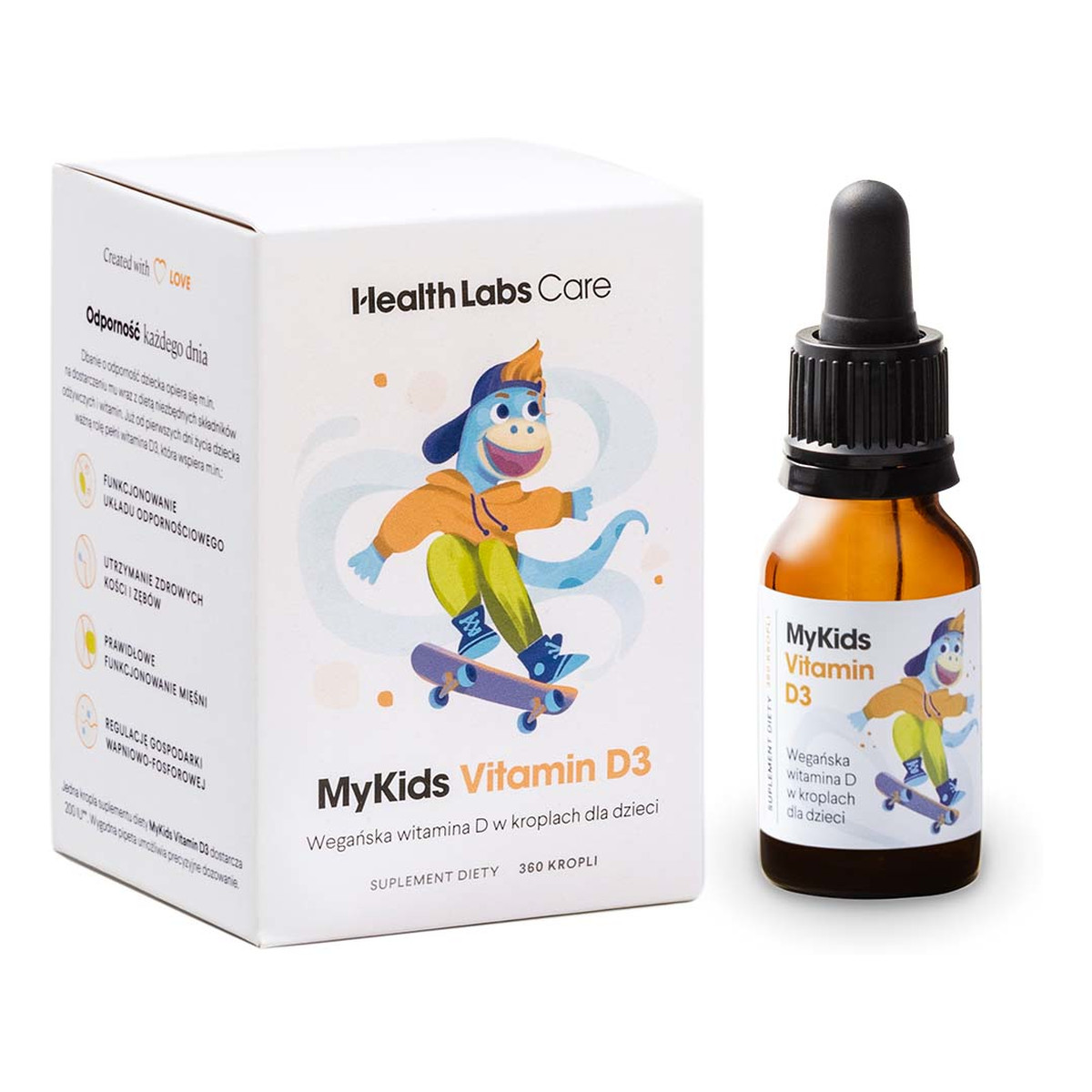 HealthLabs Mykids vitamin d3 wegańska witamina d w kropelkach dla dzieci suplement diety 9,7 ml