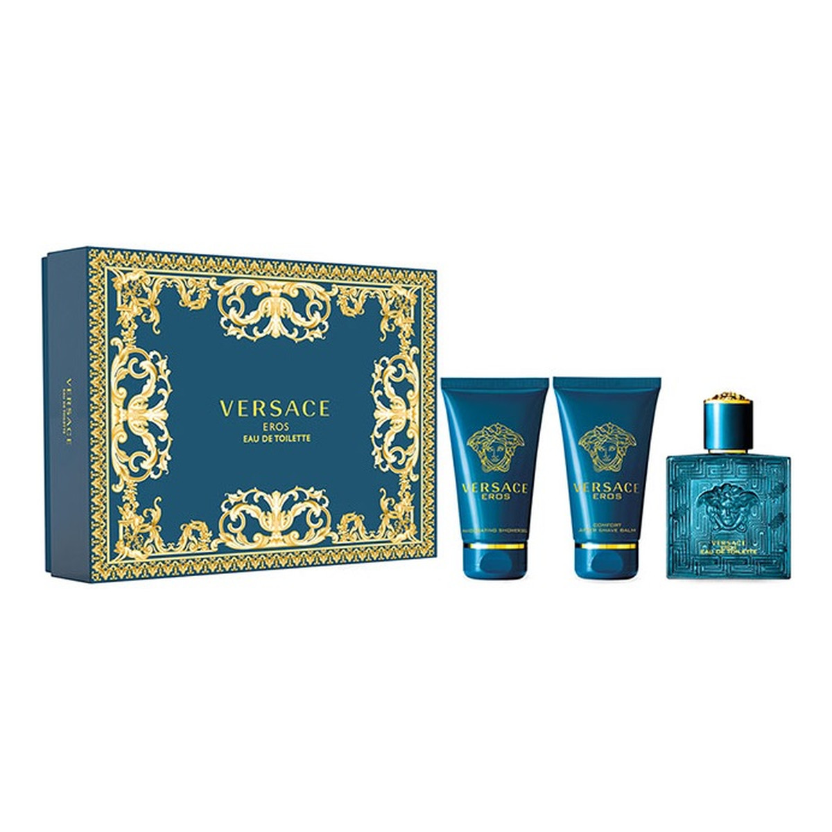 Versace Eros Zestaw woda toaletowa spray 50ml + balsam po goleniu 50ml + żel pod prysznic 50ml