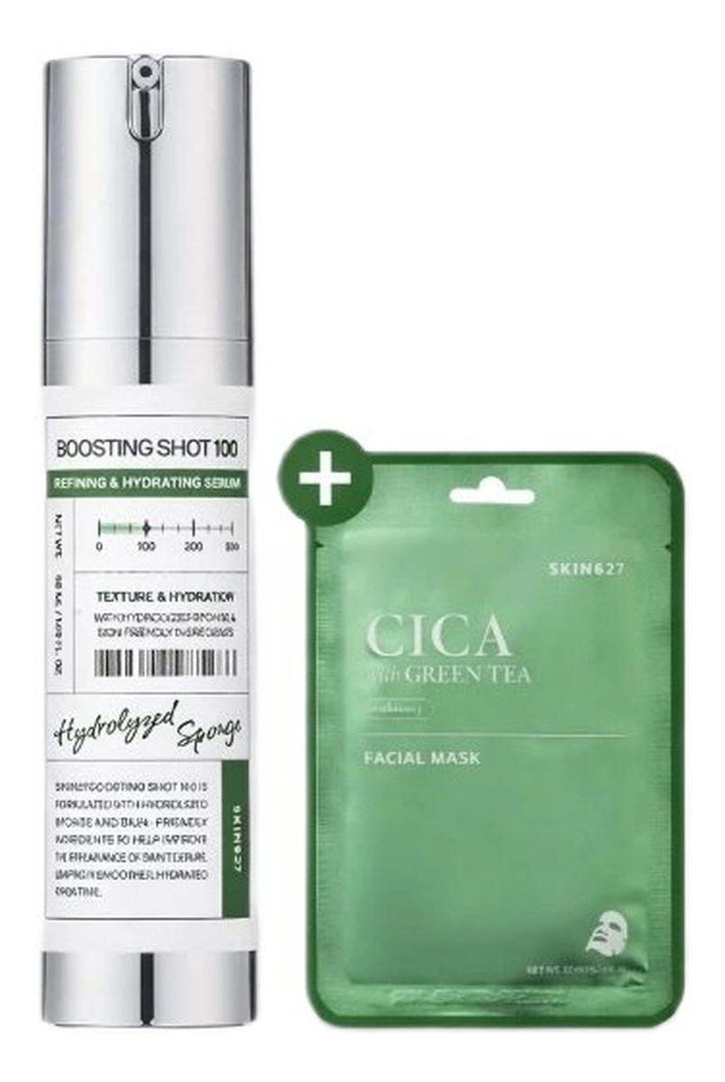 Boosting Shot 100 + Cica With Green Tea Sheet Mask serum do twarzy 50ml + maseczka do twarzy 22ml