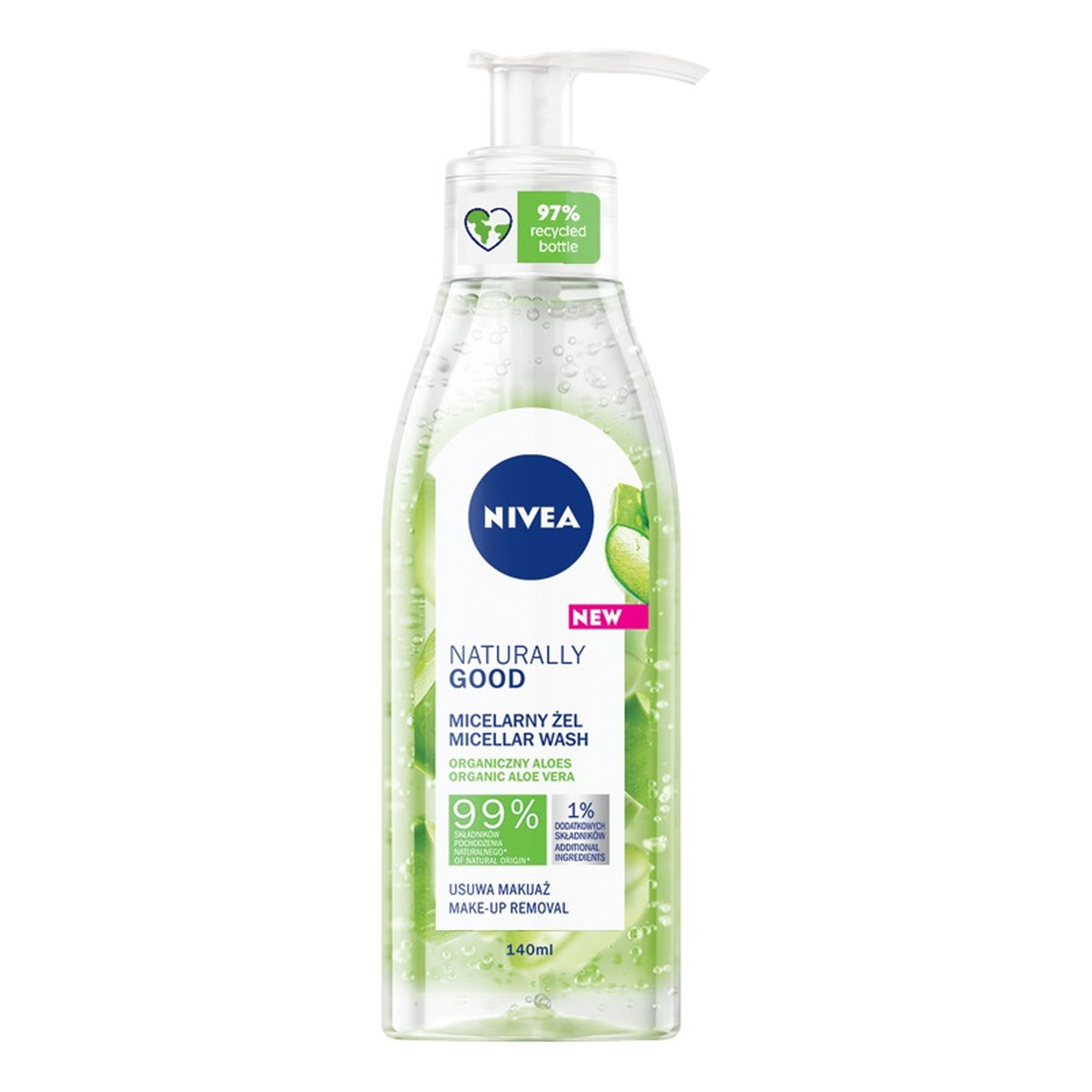 Nivea Naturally Good Micellar Wash Micelarny żel oczyszczający z organicznym aloesem 140ml