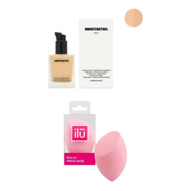 Naturalny podkład do twarzy Peach Souffle (40) + Gąbeczka do podkładu Pink