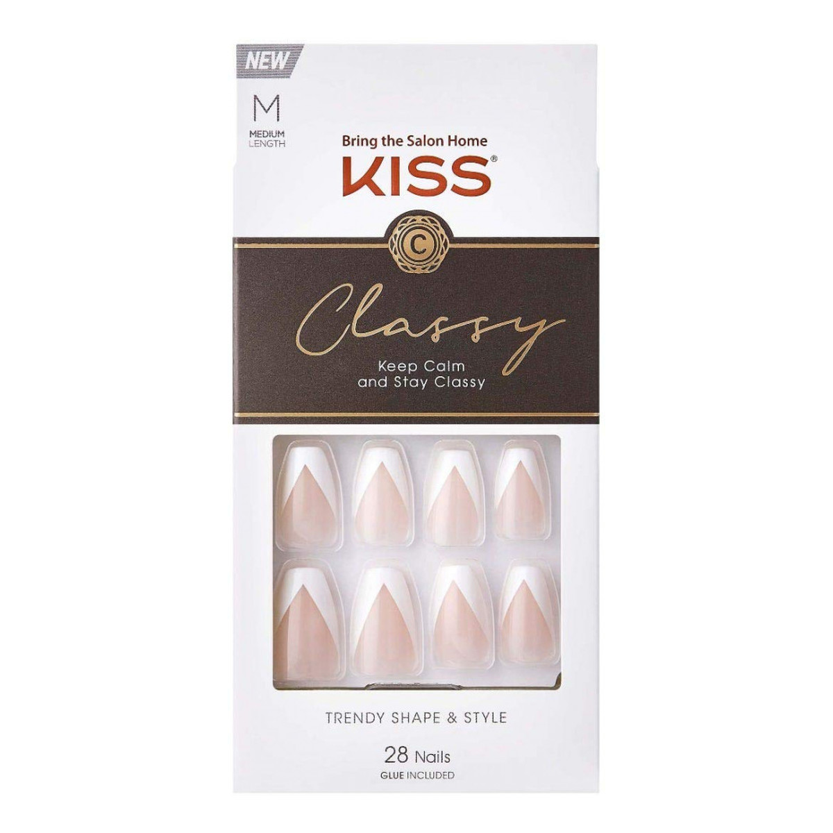 Kiss Sztuczne paznokcie na klej Classy Nails, Silk Dress, White, Medium Coffin 2g