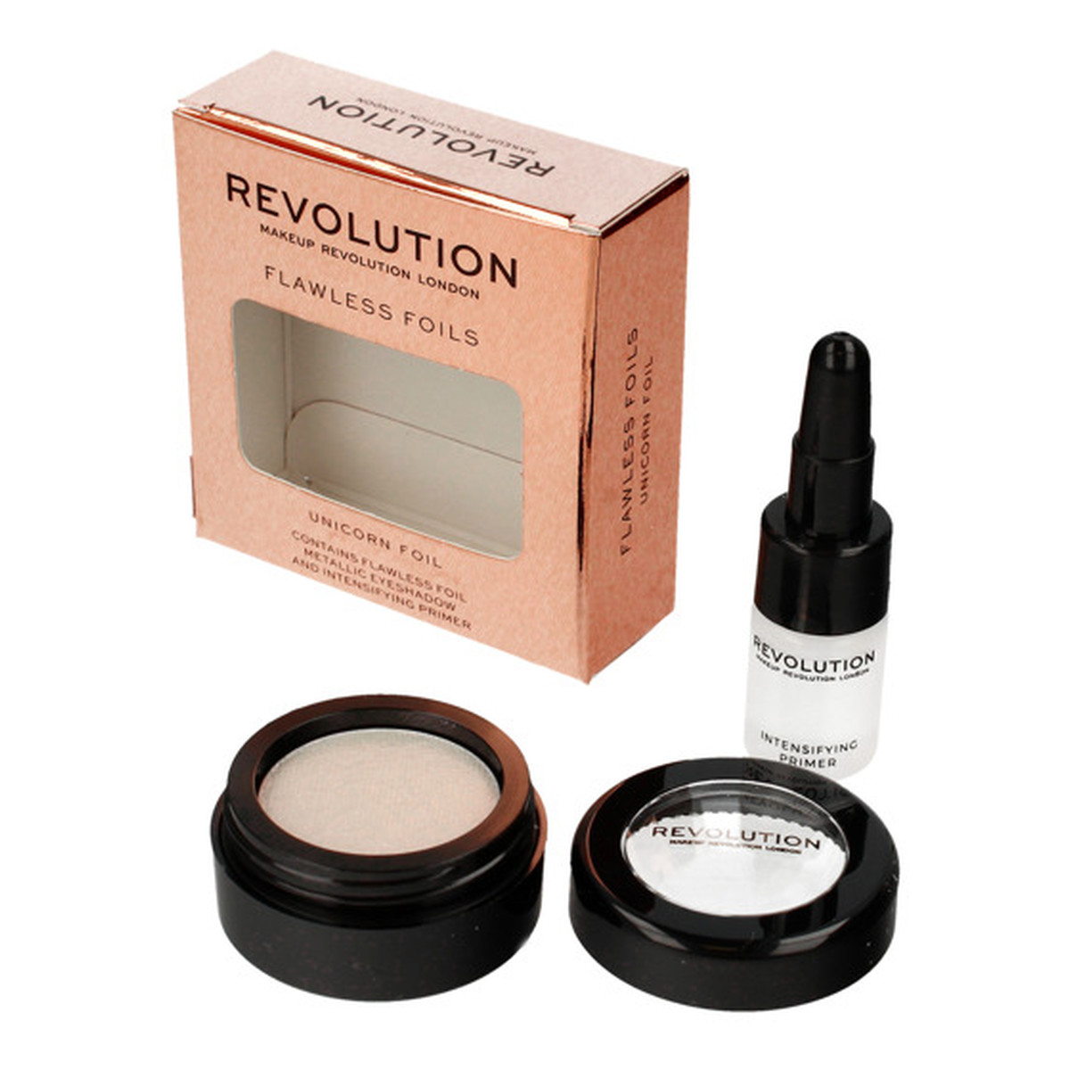 Makeup Revolution Flawless Foils Cień do powiek metaliczny+baza