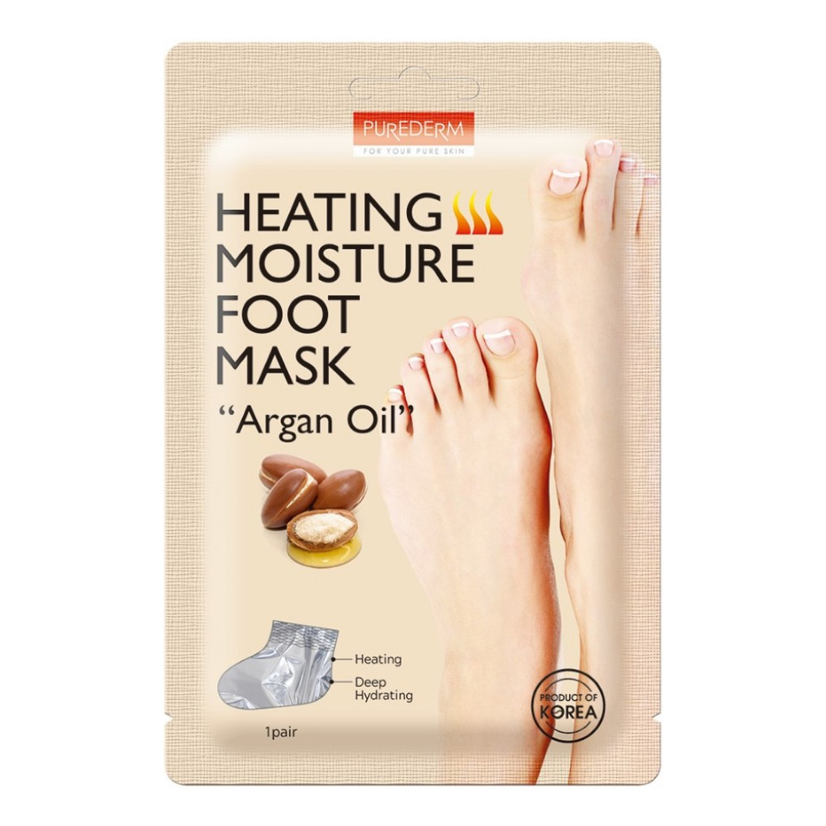 Purederm Heating moisture foot mask “argan oil” rozgrzewająco-nawilżająca maseczka do stóp z olejkiem arganowym 1 para 17g
