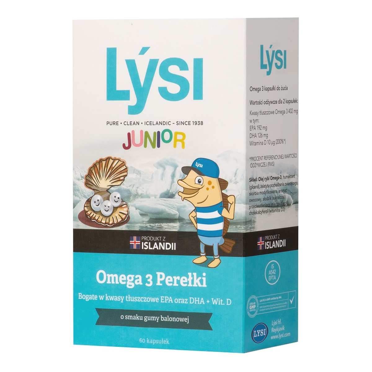 Lysi Junior omega 3 perełki suplement diety o smaku gumy balonowej 60 kapsułek