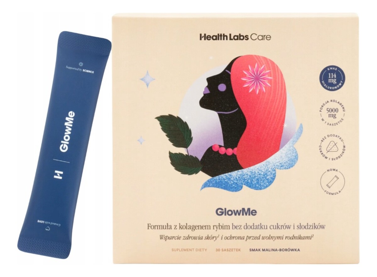 Glowme wsparcie zdrowia skóry i ochrona przed wolnymi rodnikami suplement diety malina-borówka 30 saszetek