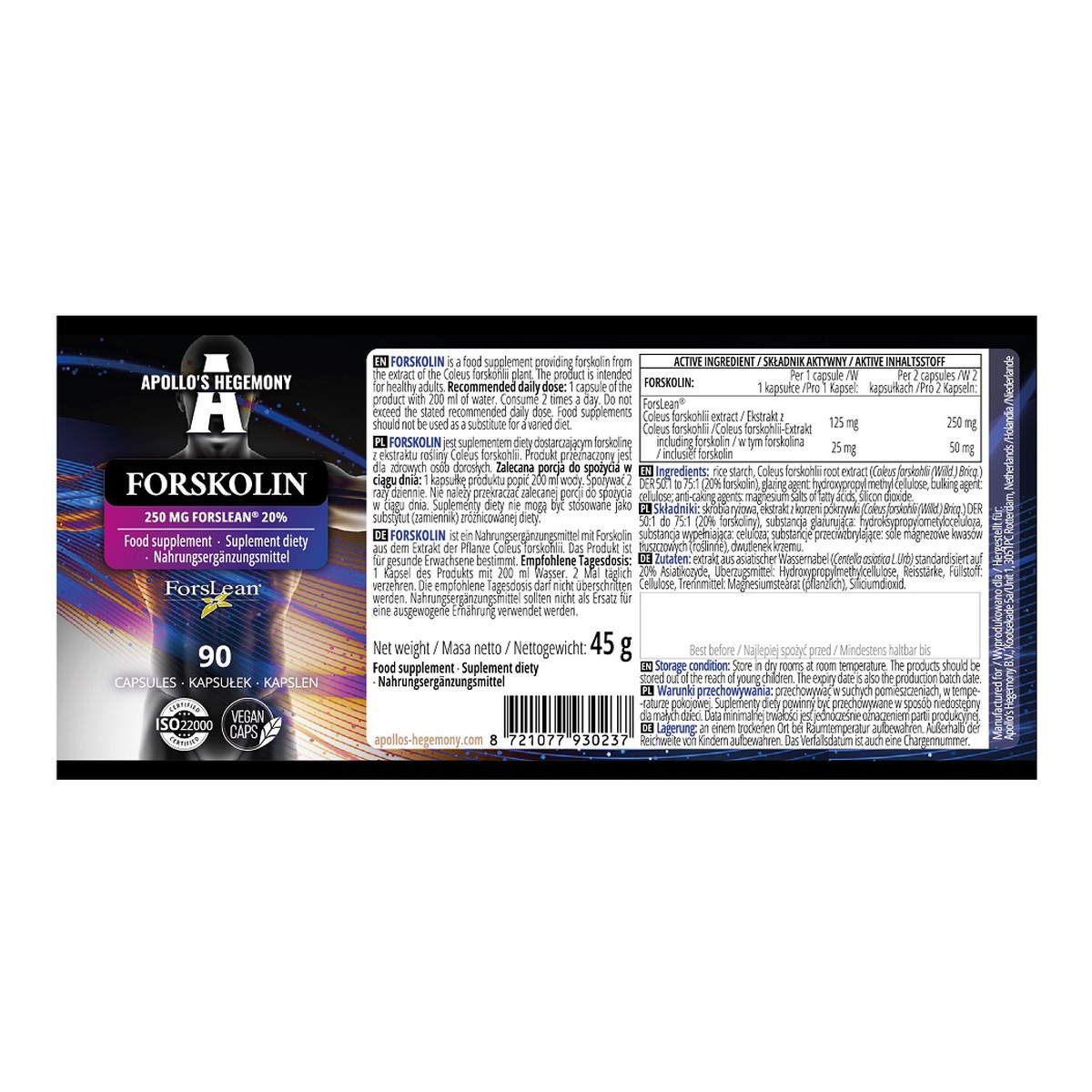 Apollo's Hegemony Forskolin suplement diety 90 Kapsułek