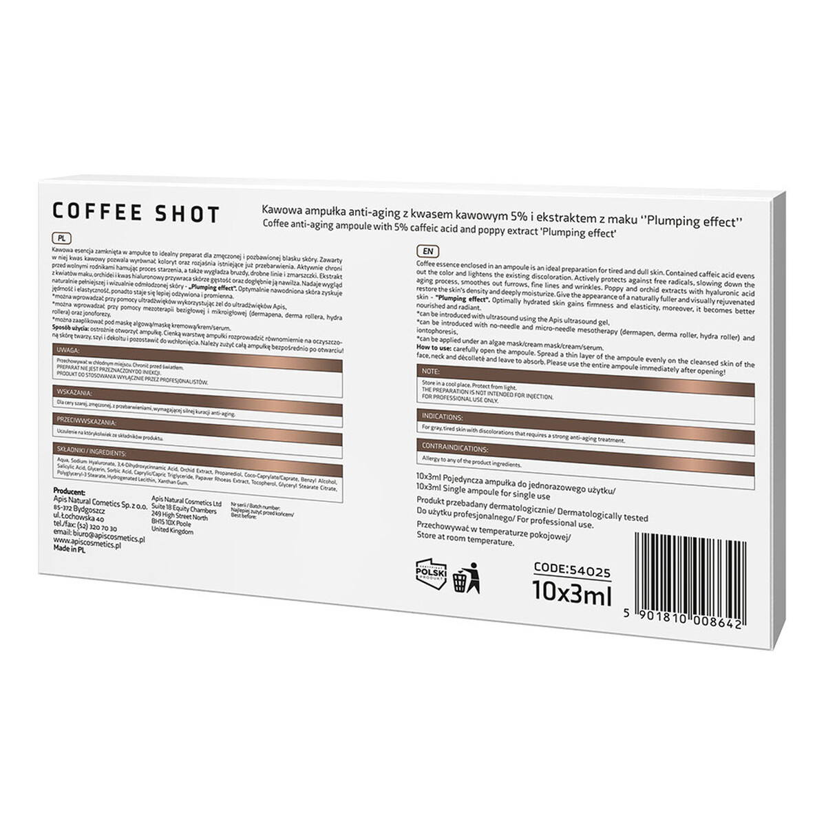 Apis Coffee Shot Kawowa ampułka Anti-Aging z kwasem kawowym i ekstraktem maku Plumping Efec 10x3,5 ml