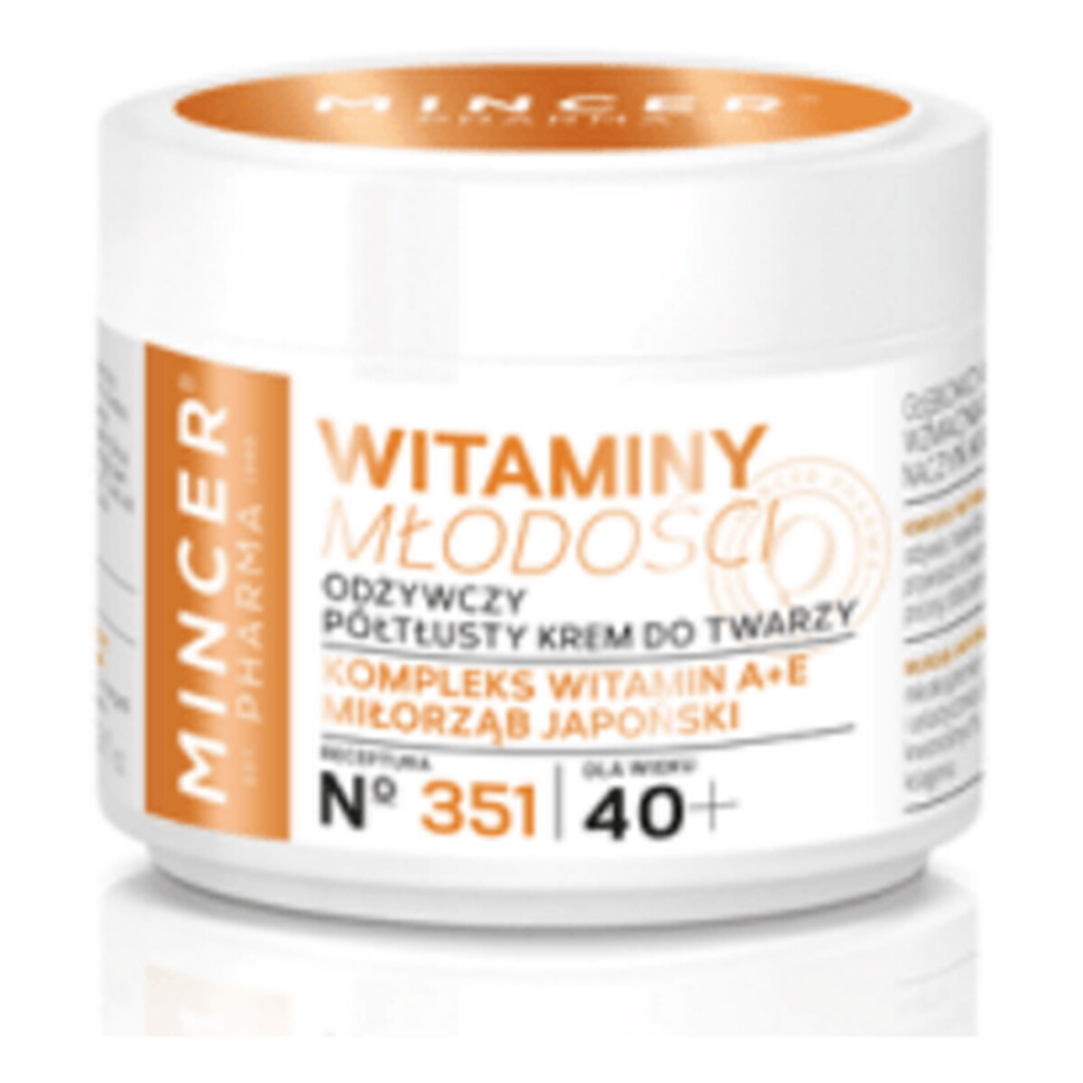 Mincer Pharma Witaminy Młodości Krem odżywczy półtłusty 40+ na dzień na noc No 351 50ml