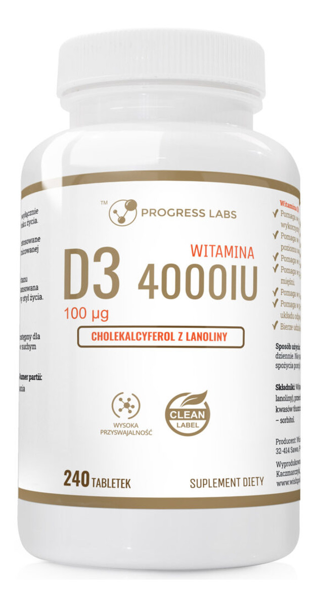 Witamina D3 4000 jednostek suplement diety 240 tabletek