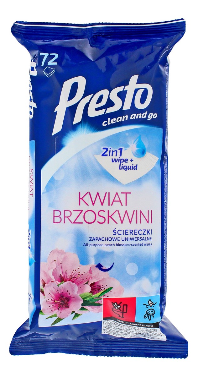 Ściereczki czyszczące +płyn 2w1 uniwersalne Kwiat Brzoskwini 72szt
