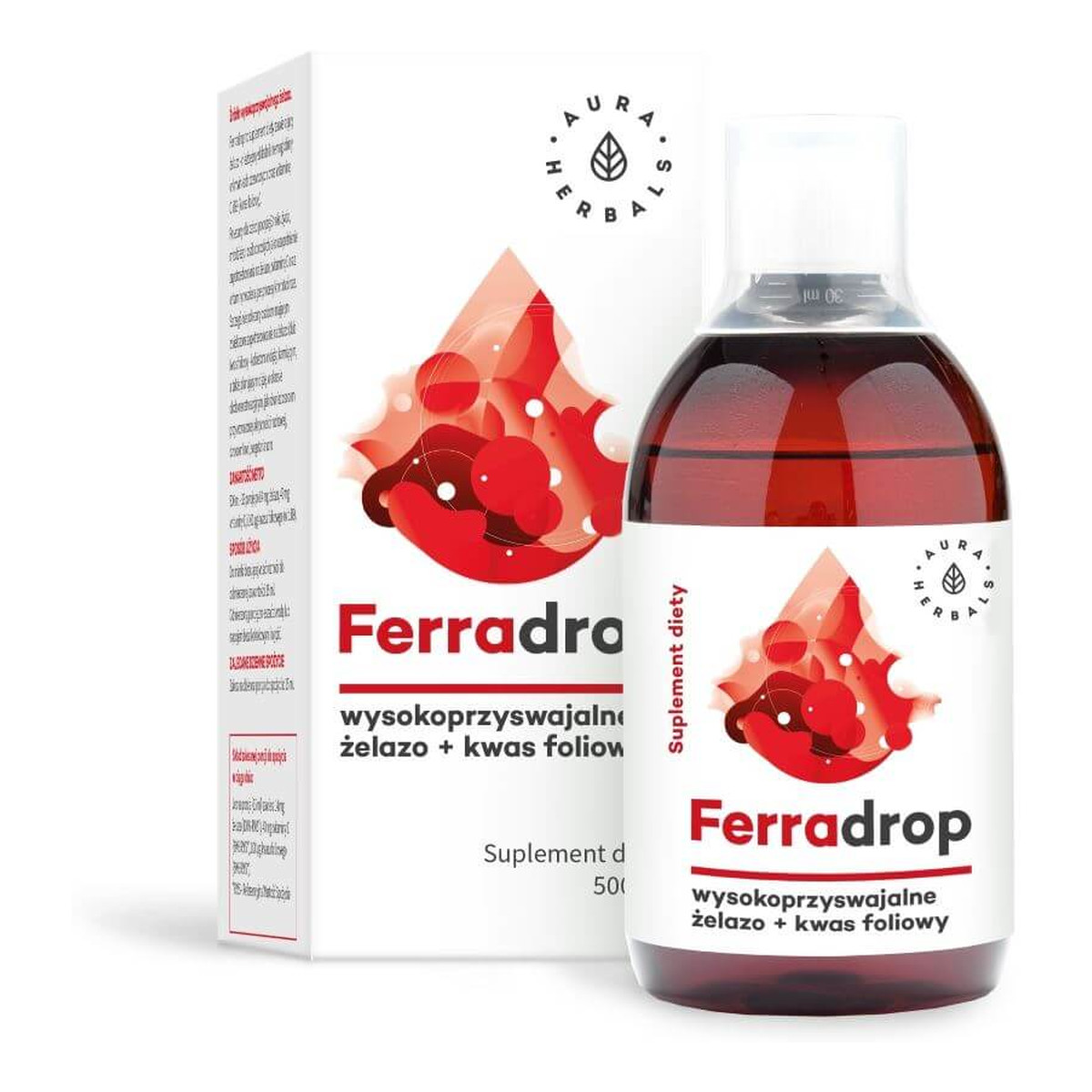 Aura Herbals Ferradrop Żelazo + kwas foliowy suplement diety 500ml