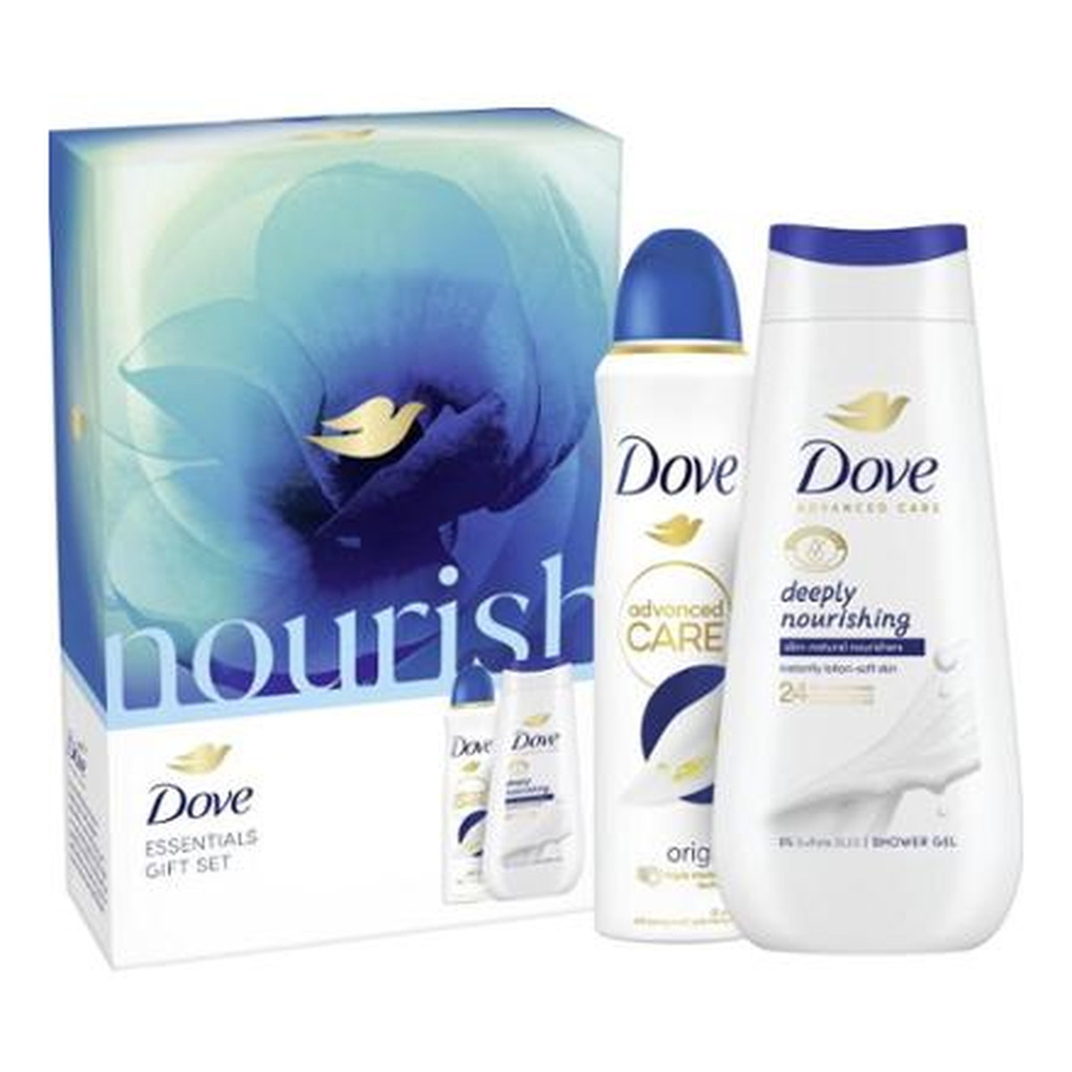 Dove Nourish Zestaw prezentowy dla kobiet żel + dezodorant w sprayu