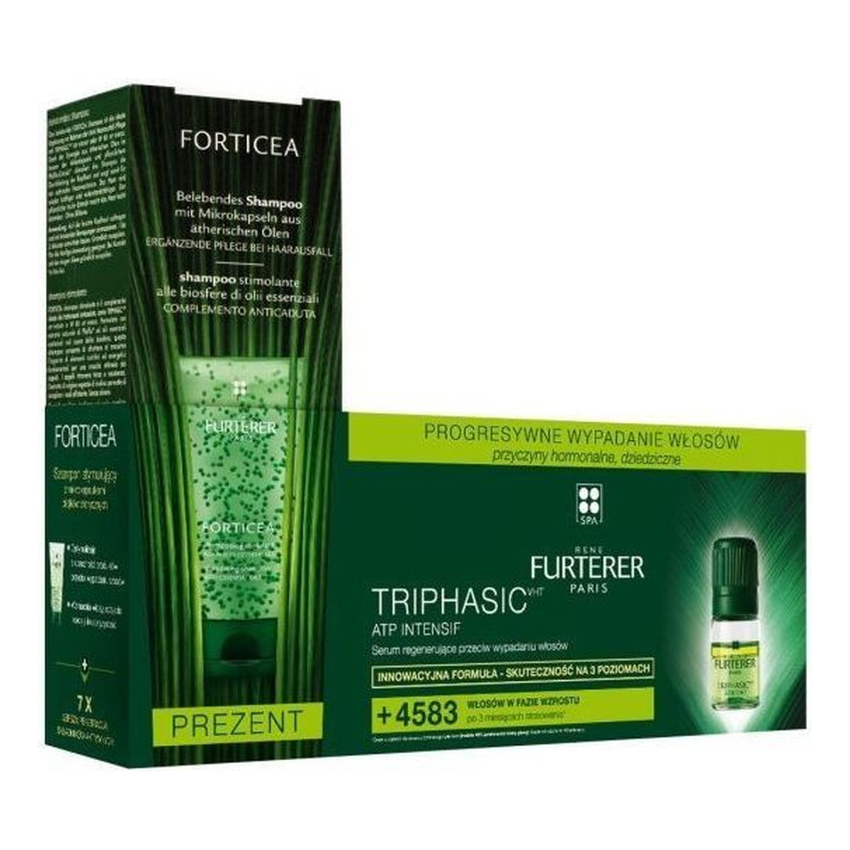 Rene Furterer Triphasic Zestaw serum regenerujące przeciw wypadaniu włosów Forticea+ szampon stymulujący wzrost włosów z mikrokapsułkami olejków eterycznych 200ml