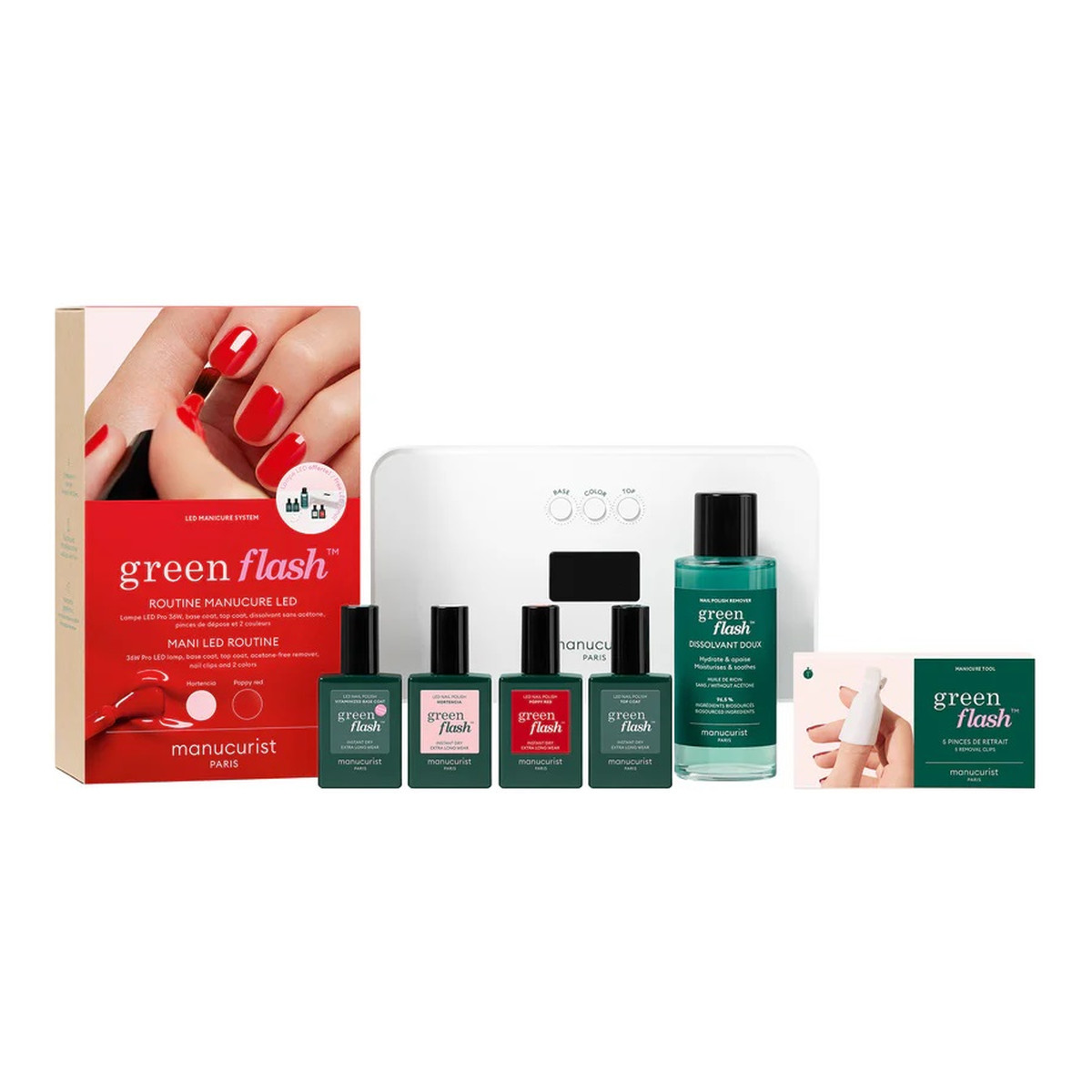 Manucurist Green Flash zestaw do manicure 36W - Poppy Red + Hortencia