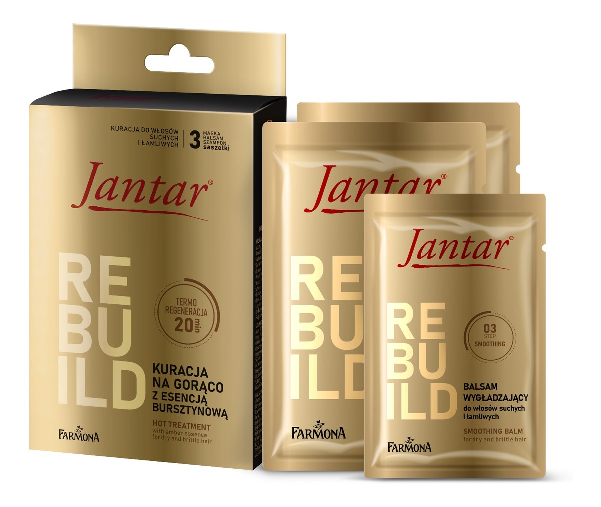 Jantar kuracja na gorąco z esencją bursztynową do włosów suchych i łamliwych 20ml+20ml+10ml
