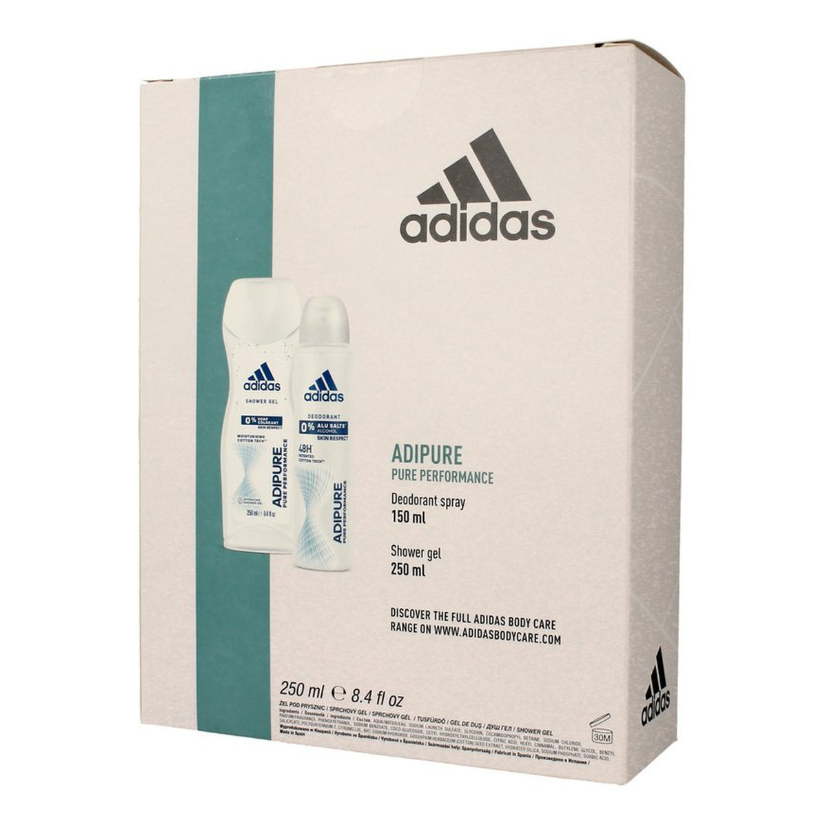 Adidas Adipure Women Zestaw prezentowy (dezodorant spray 150ml+żel pod prysznic 3in1 250ml)