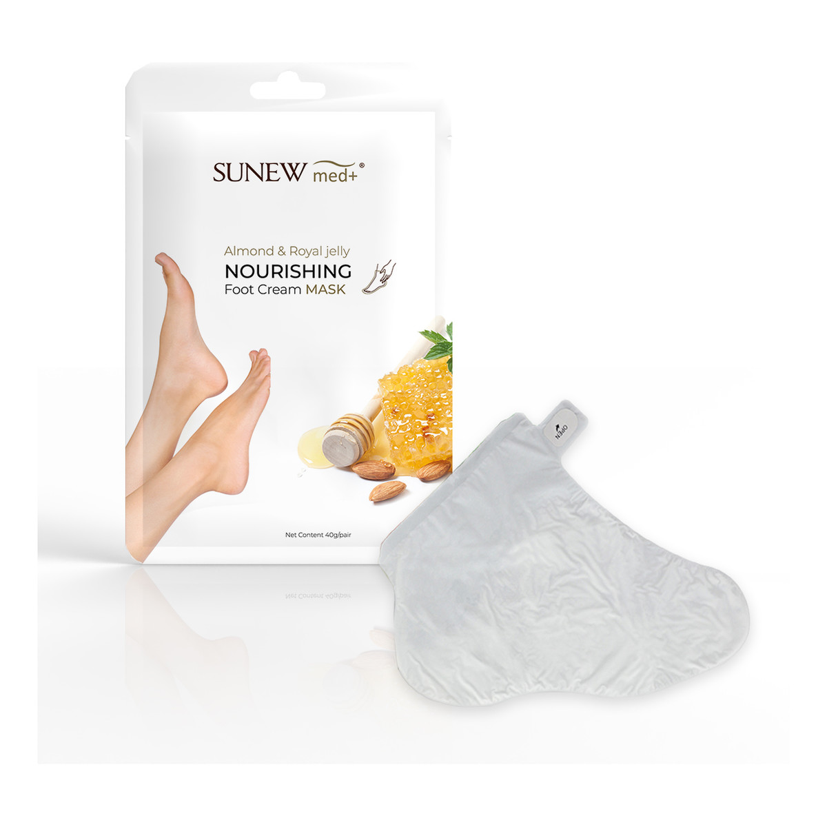 SunewMed+ Nourishing Foot Cream Mask nawilżająca maska do stóp w formie skarpetek Migdał i Mleczko Pszczele