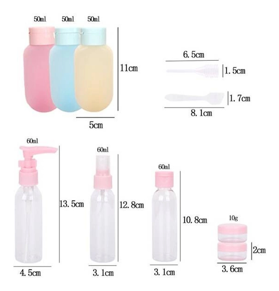 Zestaw pojemniczków podróżnych na kosmetyki 10szt