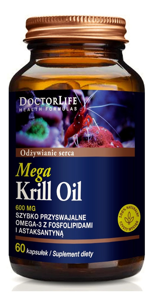 Mega krill oil omega 3 epa & dha olej z kryla 600mg suplement diety 60 kapsułek