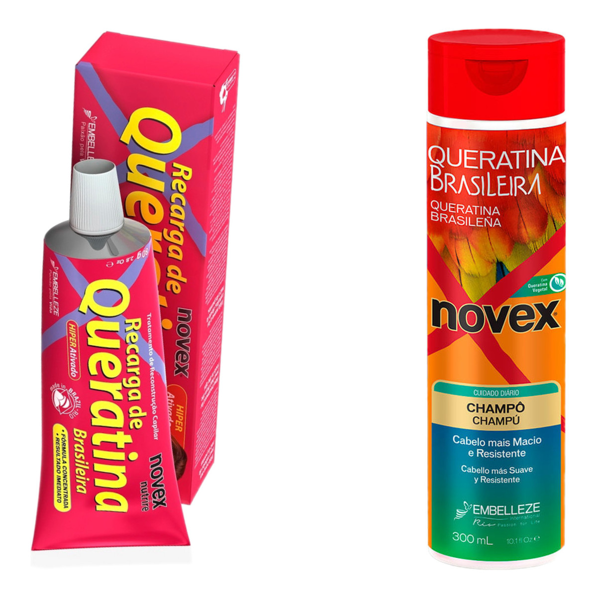Novex Brazilian Keratin Recharge Krem stylizujący z keratyną 80g + Szampon 300ml