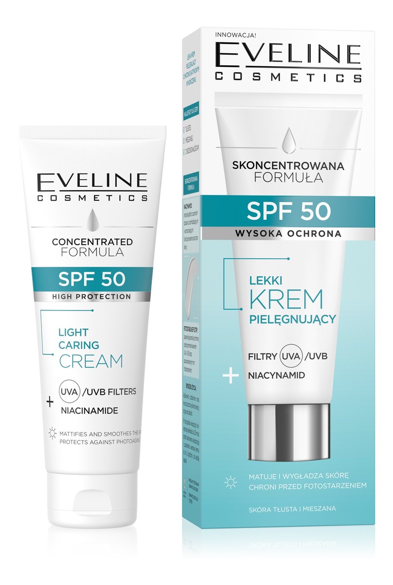 Krem lekki pielęgnujący filtry spf 50+ niacynamid do cery tłustej i mieszanej