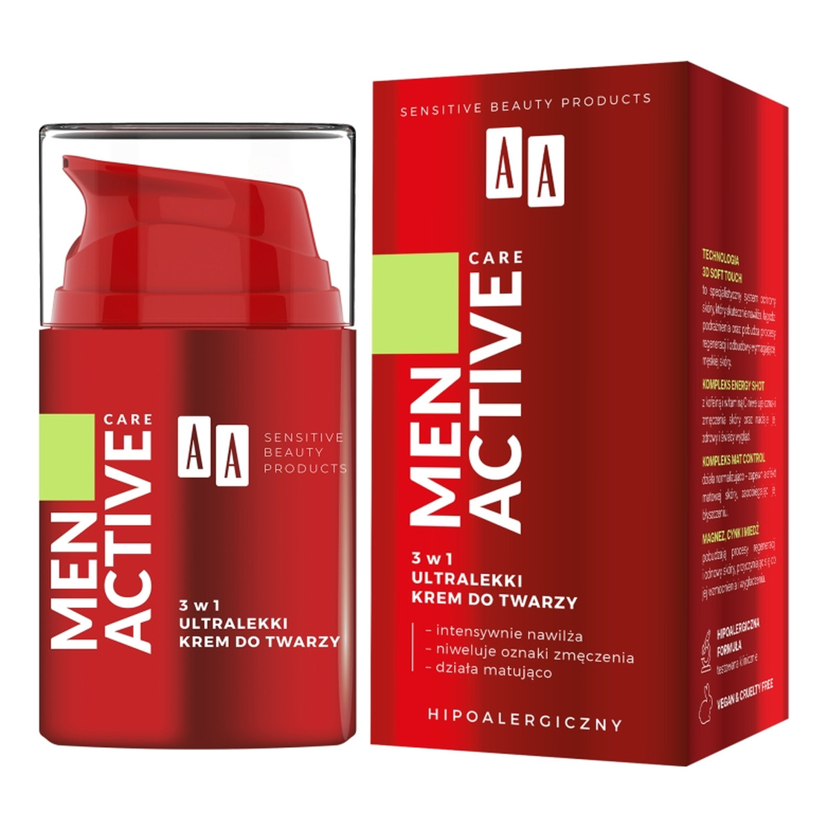 AA Men Active Care 3w1 ultralekki Krem do twarzy 50ml