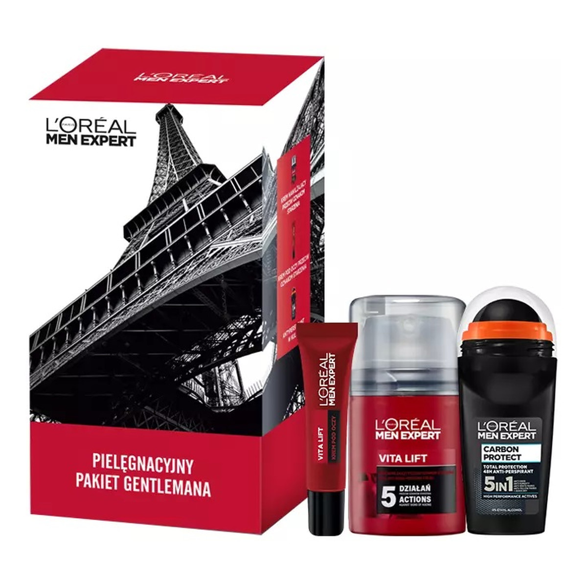 L'Oreal Paris Men Expert Vita Lift Zestaw krem nawilżający przeciw oznakom starzenia 50ml + krem pod oczy przeciw oznakom starzenia 15ml + carbon protect antyperspirant w kulce 50ml